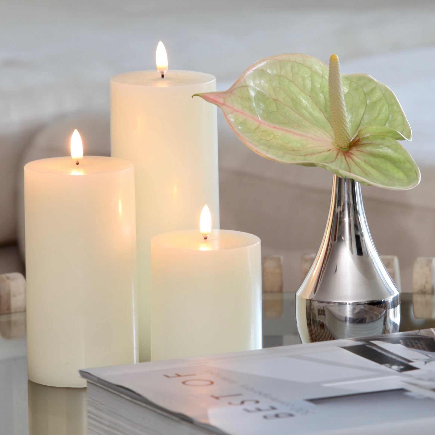 Uyuni Real Wax Flameless Pillar Candle - Ivory