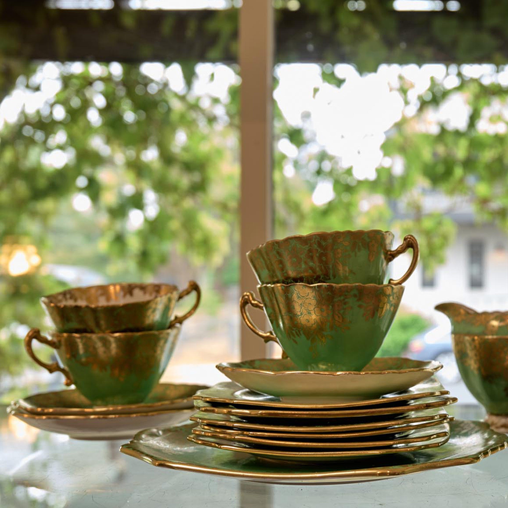 Hammersley & Co Green outlets Tea Cups and Saucers: 3 Sets